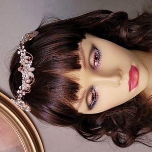 New! FLORAL & CRYSTAL Rose Gold Articulated Clip for Weddings Proms Quinceaeras.